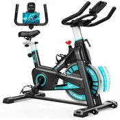 Nikcorp Sobno kolo Wenoker spinning kolo z LCD zaslonom, držalo za tablico, nastavljiv sedež in krmilo, tiho delovanje, nosilnost 140 kg, črno-modra barva, stabilna jeklena konstrukcija za domačo vadbo