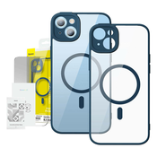 Baseus Frame Transparent Magnetic Case and Tempered Glass set za iPhone 14 (plavi)