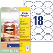 Avery Zweckform ovalne etikete 5087, 63.5 x 42.3 mm, odstranljive, 180 etiket/zavitek, A4, za tiskanje