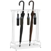 HOMCOM Stojalo za dežnike za notranjo uporabo z posodo za odvodnjavanje, 21 lukenj in 24 kljuk za dežnike, stojalo za dežnike iz jekla, 50x24x68 cm, belo