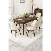 Hanah Home trpezarijski set Rax, sto na razvlacenje i 6 stolica, ploca u dekoru drveta Baroque, krem tkanina Babyface