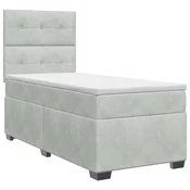 vidaXL Postelja boxspring z vzmetnico Svetlo siva Enojno Žamet