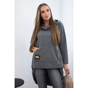 Sweatshirt with a long back and a graphite hood