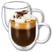 shumee Wilmax dvostenski termalni kozarci z ročajem | Komplet 2 | 400 ml | Skodelice za čaj in latte macchiato