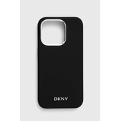 shumee Ovitek DKNY Liquid Silicone Small Metal Logo MagSafe za iPhone 15 Pro (črn)