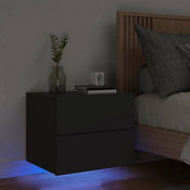 Zidni nocni ormaric s LED svjetlima crni