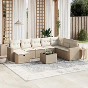 9-dijelni set vrtnih sofa s jastucima bež od poliratana 65.5 x 62 x 69 cm