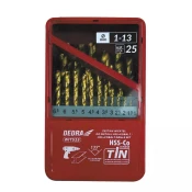 DEDRA-EXIM 25-delni komplet svedrov za kovino HSS + kobalt + TiN, 135° WITS25