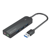 Hub USB 3.0 3-port sa zvucnom karticom 2x TRS 3,5 mm CHIBB 0,15 m crna