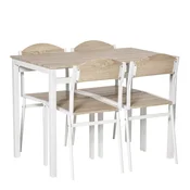 SONNENH Jedilni komplet, 5 kosi: 1 miza in 4 stoli, miza 100 x 63 x 76,5 cm, svetel lesni dekor, belo ogrodje, štirje stoli z naslonjalom in jekleno ogrodje