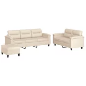 3-dijelni set sofa s jastucima bež tkanina od mikrovlakana