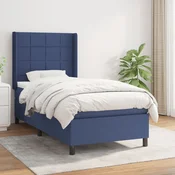 Greatstore Box spring postelja z vzmetnico moder 90x190 cm blago