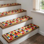 vidaXL Podloge za stopnice 15 kos 76 x 20 cm Pisani blokovski vzorec