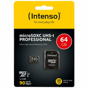 (Intenso) Micro SDHC/SDXC kartica 64GB Class 10, UHS-I +adapter, Pro – MicroSD 64GB Class10 UHS-I Pro