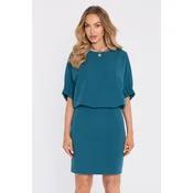 Made Of Emotion Womans Mini dress with a loose top and a back slit - ocean blue