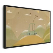 Slika - Dreamy Traveler - A Cheerful Giraffe Driving a Car on a Sunny Day 60x40 U crnom drvenom okviru
