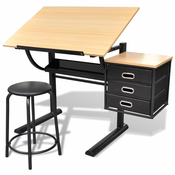 VIDAXL pisalna miza z nagnjeno delovno površino in udobnim stolom, črna/rjava