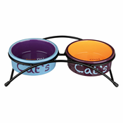 Trixie set keramičkih zdjelica Eat on Feet - 2 x 300 ml, O 12 cm (svijetlo siva / prljavo ružičasta / svijetlo plava)