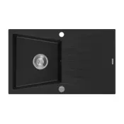 Mexen Cesar granitno pomivalno korito z eno posodo in odcejalnikom 775 x 470 mm, črno, sifon krom - 6514771010-77