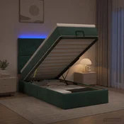 vidaXL Otomanska postelja z vzmetnico in LED Temno zelena 100 x 200 cm