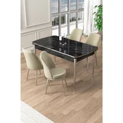 Hanah Home trpezarijski set Pale, sto na razvlacenje i 4 stolice, ploca u dekoru crnog mermera, hromirane noge, krem tkanina Babyface