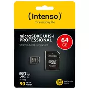 Intenso micro SDHC/SDXC kartica 64GB class 10, UHS-I +adapter, Pro - MicroSD 64GB Class10 UHS-I Pro