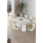 Hanah Home trpezarijski set Galya, sto i 6 stolica, ploca u dekoru belog mermera, zlatne noge, krem tkanina Babyface