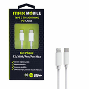 Maxmobile DATA KABEL I-PHONE LIGHTNING-TYPE C PD 3A,20W 1.5m: bijeli