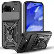 Oklepni ovitek MaX-Armor z obročem, kovinsko ploščico in zaščito zadnjih kamer za Google Pixel 10a - army black