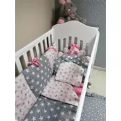 Posteljina rozi leptirići i sive zvezdice - posteljina za dečiji krevetac