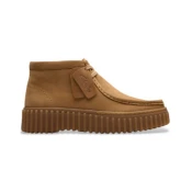 Clarks za ženske. 26179359 Usnjeni škornji Torhill Moss Svetlo rjava (42), 1 do 3 cm, Čipke, Priložnostno