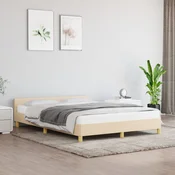 shumee vidaXL Posteljni okvir brez vzmetnice, kremne barve, 140x200 cm, oblazinjen s tkanino