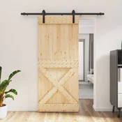 vidaXL Drsna vrata Naravna in črna 90 x 210 cm Masiven borov les