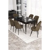 Hanah Home trpezarijski set Via, sto na razvlacenje i 6 stolica, ploca u dekoru crnog mermera, braon tkanina Jerry