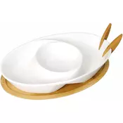 BRANDANI krožnik s podstavkom+2 vilici Abbraccio, ovalen, porcelan, les