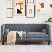 Vidaxl vidaXL Chesterfield kavč z vzglavniki, dvosed, temno siv, žamet