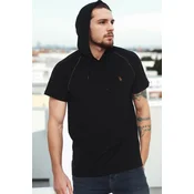 T8570 DEWBERRY HOODED MENS T-SHIRT-DARK BLACK