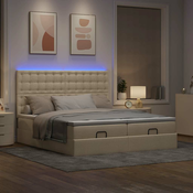 vidaXL Otomanski posteljni okvir z vzmetnicami krem 180x200 cm blago