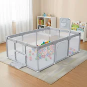 Pepita PLAY ogradica sa zaštitom za kutove i udarce + košarkaški koš + set loptica 120x180 cm - siva