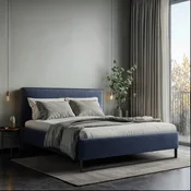 MID.YOU OBLAZINJENA POSTELJA 180 cm  x 200 cm , les, tekstil, leseni material temno modra