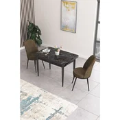 Hanah Home trpezarijski set Nil, sto i 2 stolice, ploca u dekoru crnog mermera, bordo tkanina Babyface