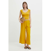 Lanene hlače Medicine za žene, boja: žuta, culottes kroj, visoki struk