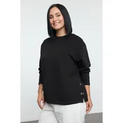 Trendyol Curve Black Snap Detail Regular/Normal Pattern Crew Neck Knitted Sweatshirt