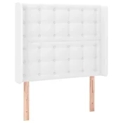 Vidaxl Vzglavje z ušesi belo 93x16x118/128 cm umetno usnje