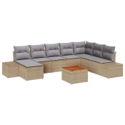 set od 9 komada vrtnih sofa s jastučićima bež Poly Rattan Acacia