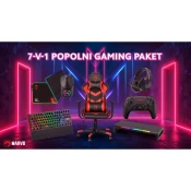 Marvo 7-v-1 Popolni Gaming Paket - Gaming stol CH-106RD, miška, tipkovnica, podloga za miško, slušalke, igralni plošček in mikrofon