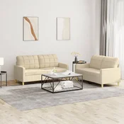 Greatstore Sedežna garnitura 2-delna z blazinami krem blago