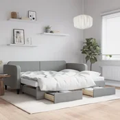 Greatstore Izvlečna dnevna postelja s predali svetlo siva 90x200 cm blago