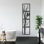 WallXpert metalni zidni ukras 5235, drvo sa pticama u 4 vertikalno složena panela, 37,5 x 150 cm, crni