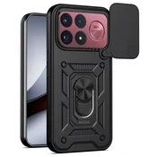 Oklepni ovitek MaX-Armor z obročem, kovinsko ploščico in zaščito zadnjih kamer za Xiaomi Poco F9 Ultra - black